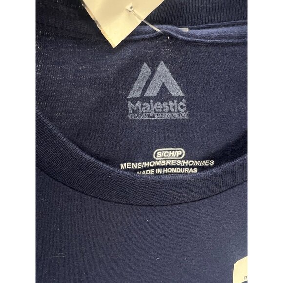 Majestic Mens Navy Blue T-Shirt Sz S Cotton Short Sleeve Crew Neck Casual Tee At - Picture 4 of 5